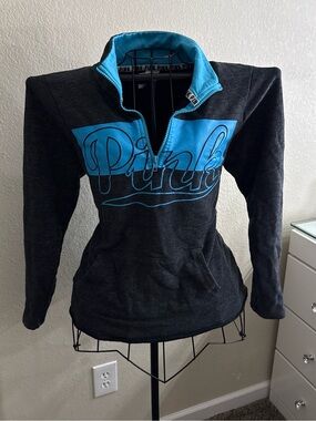 Victoria's Secret PINK Black & Teal Half-Zip Pullover Sweatshirt